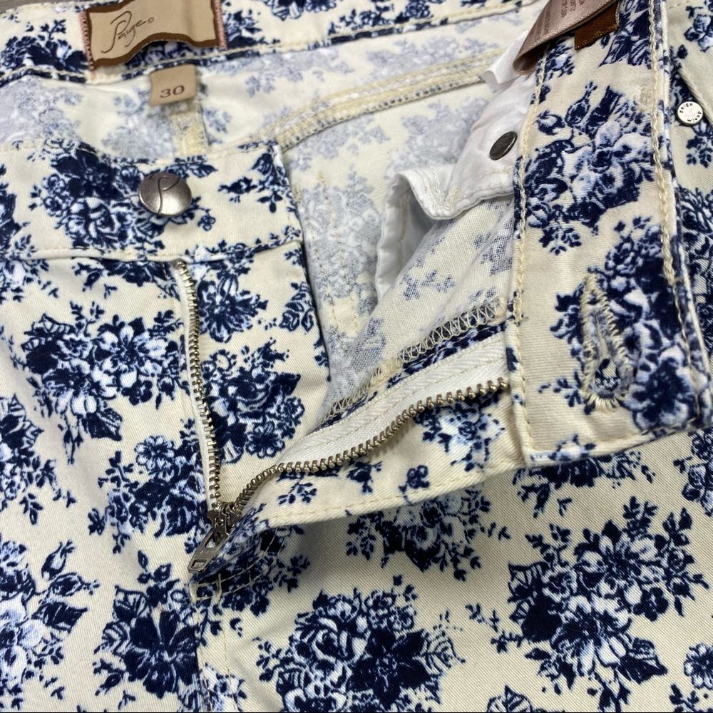 Paige Jeans Women 30 Cream Blue Peg Skinny Floral Stretch Ankle Mid Rise Cottage - Picture 6 of 11